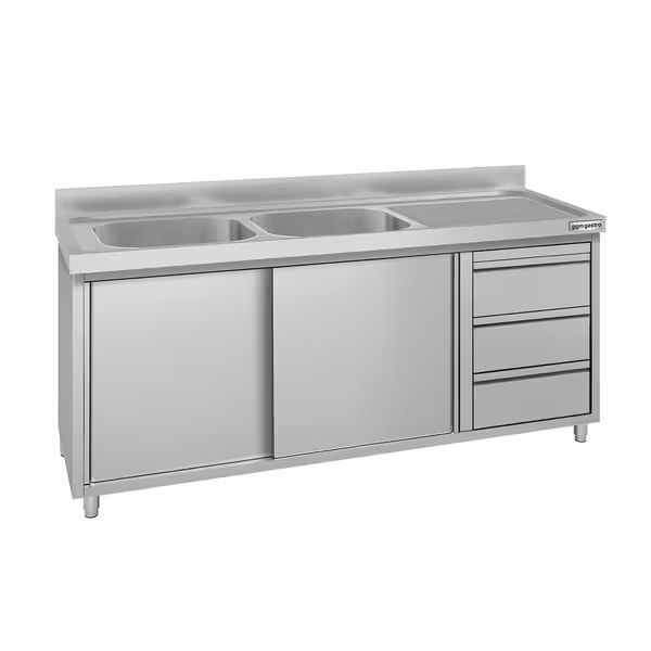ECO ormarić za sudoper – 1800 x 600 mm – s 3 ladice i 2 sudopera na lijevoj strani