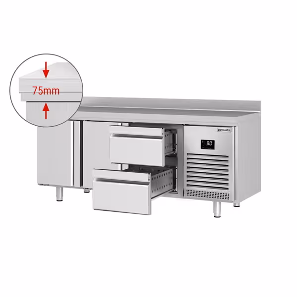 Rashladni pult PREMIUM PLUS - 1960x600 mm - 385 l - Ventilirano hlađenje - s 2 vrata - s 2 ladica - Podignuti rub