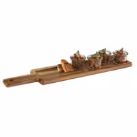 (6 pcs) Serving Board - FUSIONA - 2-piece set - incl. slate plate - acacia wood - 550x120mm