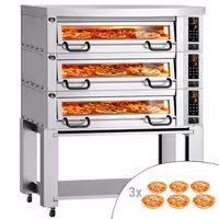 Electric Deck Pizza Oven Power - Triple Deck - Refractory Stone Deck - 6+6+6 x Ø 34cm (13.4") - incl. Hood & Base frame - Digital Controls