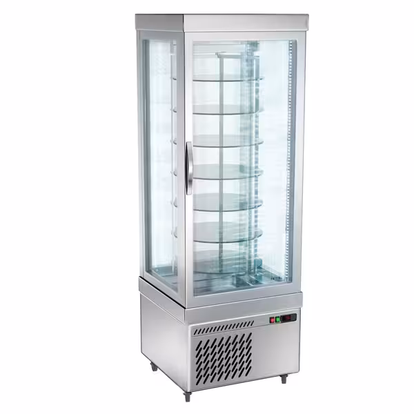 4-Sided Glass Display Fridge - 430L - 670mm - with 7 rotating shelves - 1 door - Silver
