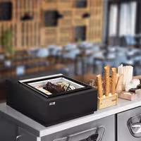 Countertop Ice Cream Display Freezer - 670mm - Static cooling - for 3 x 5 litres Napoli pans - Black - hinged glass lid