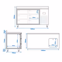 Mostrador refrigerado PREMIUM PLUS - 1468x700mm - de trabajo con fregadero - bloque de cajones 6x1/3 - encimera con alzatina - 305l