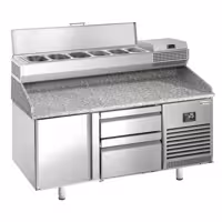 Pizzapult PREMIUM PLUS - 1490x700 mm - 1 ajtó + 2 fiók - feltéthűtővel - 6x GN 1/4 - gránit munkalappal