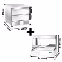 Compacte Koel- vrieswerkbank - -20/+8°C - 905mm - 2 laden - 2x GN 1/1 - incl. frietwarmer