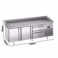 Table réfrigérée à pizza Premium PLUS - 1980 x 700 mm - avec 2 portes et 2 tiroirs