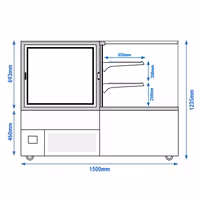 Commercial cake display fridge MADRID - 735L - 1500mm - Double glazing - square - black front - with 2 glass shelves - rear double doors - Black matt