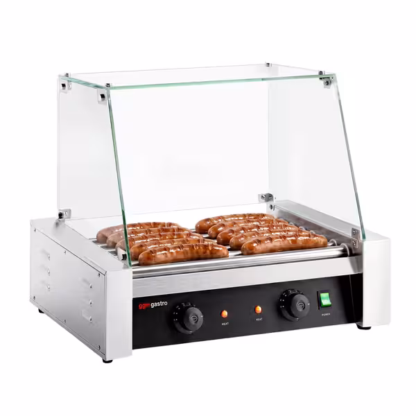 Commercial Hot Dog Roller Grill - 7 Rollers - with Glass Cover