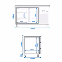 Commercial Counter Fridge PREMIUM - 1400x700mm - with 1 door - 3 drawers - capacity 281 litres