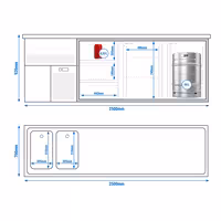 Direct Draw Beer Dispenser / Kegerator 2 Glass Doors + 3 Drawers PREMIUM – 2 sinks left - 2500×700 mm - 3 drip trays