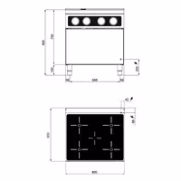 staklokeramički štednjak - Linija 900 - 800x900x940 mm - 16 kW - 4 ploče - samostojeći - Bflex Digital - otvoreni ormarić
