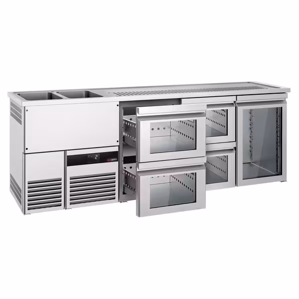 Pivski šank PREMIUM - 2500x700 mm - 1 Staklena vrata & 4 Staklene ladice