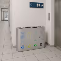 Recycling station - 4-Stream - 4 compartments of 35L each - 140L - 800(H)x1080(W)x300(D)mm - Stainless steel