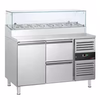 PREMIUM pripremni stol – 1360 mm – 1 vrata i 2 ladice – s gornjom plohom od stakla – za 7 x GN 1/3