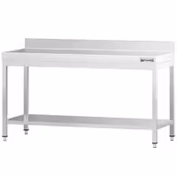 Rozsdamentes acél munkaasztal PREMIUM - 2000x800 mm - alsó polccal & hátsó peremmel