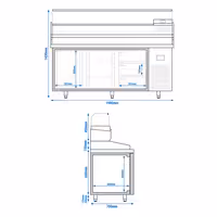 Table réfrigérée à pizza Premium PLUS - 1980x700 mm - avec 2 portes - incl. vitrine réfrigérée - 9x GN 1/4