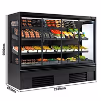 Přístěnný chladicí regál - 2 580 mm - 740 l - od 4 do 6 °C - s 4 skleněnými křídlovými, s dvojitým zasklením & 2 policemi - černá