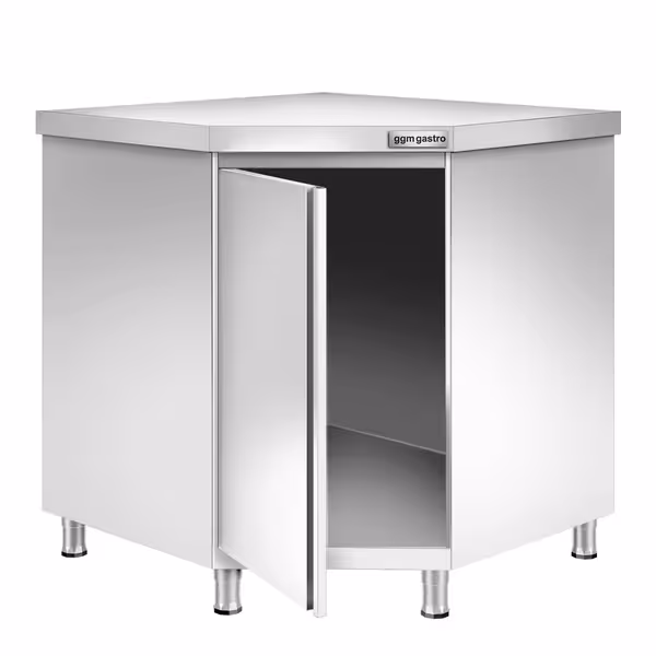 Hörn arbetsskåp i rostfritt stål PREMIUM - 1000x1000 mm - med 1 gångjärnsdörr