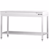 Mesa de trabajo de acero inoxidable | central PREMIUM - 1400x700mm - con estante inferior y refuerzo omega - con tabla de corte blanca