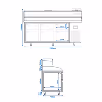 طاولة تحضير بيتزا مبردة PREMIUM PLUS - 1980x700 mm - مع 6 أدراج - سطح عمل جرانيت - شامل وحدة تبريد علوية - 9x GN 1/4