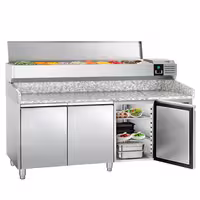 Table réfrigérée à pizza PREMIUM - 2000 x 800 mm - avec 3 portes - incl. vitrine réfrigérée - 9 x GN 1/3