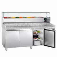 Table réfrigérée à pizza ECO - 2000 x 800 mm - avec 3 portes - incl. vitrine réfrigérée - 10 x GN 1/4
