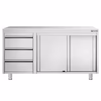 Arbetskåp i rostfritt stål PREMIUM - 1400x700 mm - med 2 skjutdörrar