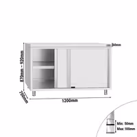 Masă de lucru tip dulap din oțel inoxidabil ECO - 1200x700 mm - uși glisante