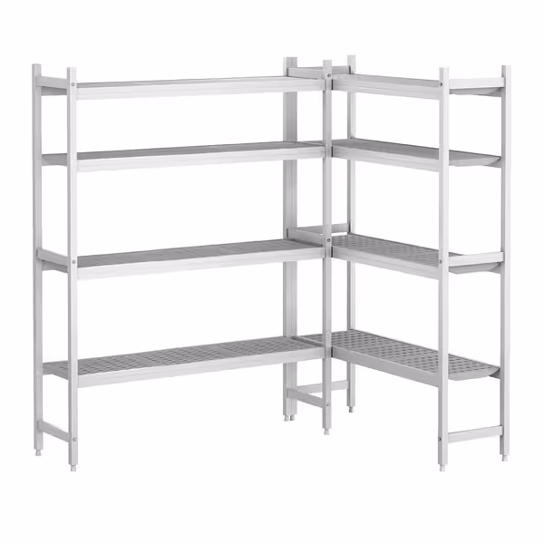 وحدة رفوف ألمنيوم - بداية - 1311x1190mm - على شكل حرف L - عمق: 460 mm - 4 رفوف (قابلة للتعديل) - الحمولة: 600 kg