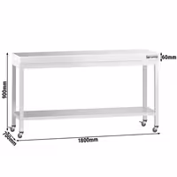 Rozsdamentes acél munkaasztal PREMIUM - 1800x700mm - talppal és görgőkkel