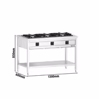 Fogão a gás - 25,5kW - 3 queimadores - aberto com base e gaveta de recolha - com queimadores de alto rendimento