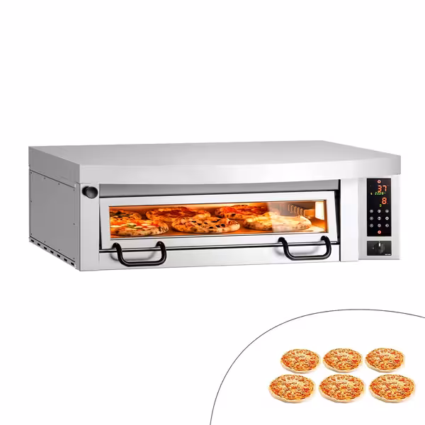 Electric Deck Pizza Oven Power - Single Deck - Refractory Stone Deck - 6 x Ø 34cm (13.4") - 230V 3 Phase - Digital Controls - up to 450°C - incl. Stainless steel hood