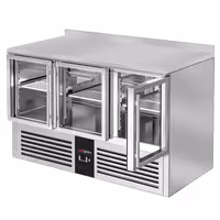 Commercial Counter Fridge PREMIUM - 1370x700mm - glass doors - with upstand - capacity 368 litres