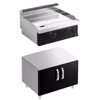 Plancha eléctrica Fry top - placa de cromo duro - 8,0 kW - Liso - Superficie de cocción: 795x535mm - con armario base 2 puertas