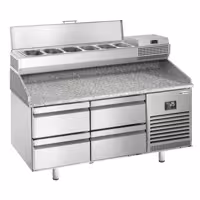 Pizzapult PREMIUM PLUS - 1490x700 mm - 0 ajtó + 4 fiók - feltéthűtővel - 6x GN 1/4 - gránit munkalappal