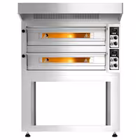 Electric Deck Pizza Oven - Twin Deck - Refractory Stone Deck - 6+6 x Ø 33cm (13") - Mechanical Controls - up to 400°C - incl. Stainless steel hood & Base frame