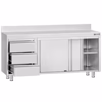 خزانة قاعدية ستانلس ستيل KOPENHAGEN ECO - 1800x700mm - مع وحدة أدراج 3 يسار، وأبواب منزلقة - مع حاجز خلفي