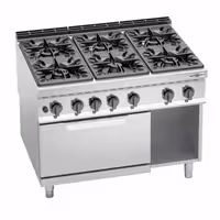 Plinski štednjak - Linija 900 - 1200x900x965 mm - 53,5 kW - 6 plamenika - samostojeći - s plinskom pećnicom statičnom - 7,8 kW - GN 2/1