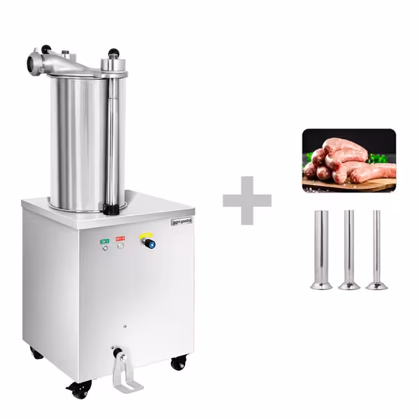 Hidraulična punilica za kobasice - 20 l - 1,50 kW - inox - uključuje nožnu pedalu i 3 nastavaka za punjenje