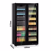 Commercial Beverage Display Fridge - 1200mm - 760 Litres - with 2 hinged glass doors - LED lighting - Temperature range 1 to 10 °C - Black