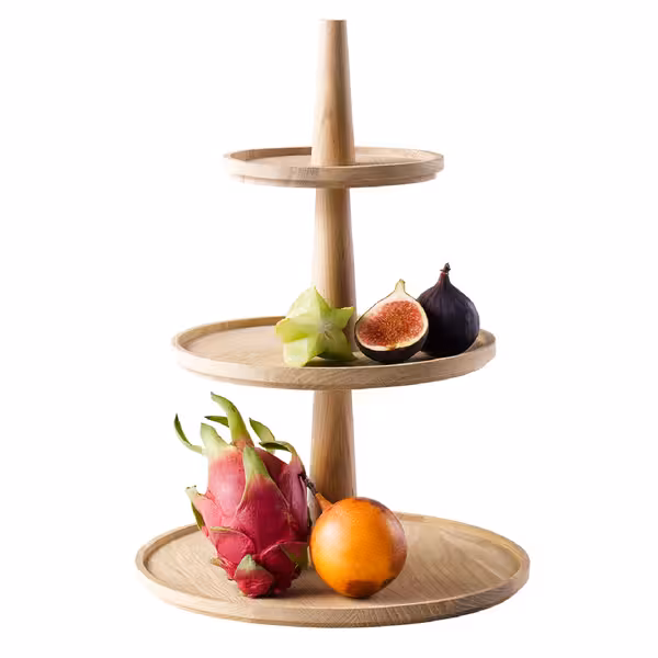 Açık Büfe Teşhir Standı - VALO - 3 katlı - Ahşap (Meşe) - Kahverengi - dairesel - 300x300x420mm - 3 kat ile