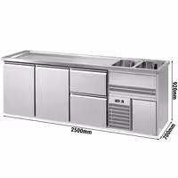 Direct Draw Beer Dispenser / Kegerator PREMIUM – 2-Door – 2 Right Sinks, 2 Drawers – 2500×700 mm