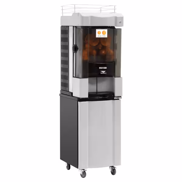 Otomatik Portakal Sıkma Makinesi - 370W - 100kg - 25 adet/dk, 60‑75mm meyve çapı, otomatik meyve besleme, self servis için ideal, restoran ve büfeler için uygun - Gri - alt çerçeve dahil