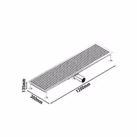 Podni odvod od nehrđajućeg čelika – 1200 x 300 mm – ugradnja u ravnini s podom i bočni izlaz – Ø 70 mm