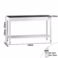 Rozsdamentes acél munkaasztal PREMIUM - 1400x700 mm - alsó polccal - gránit munkalappal