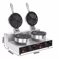 Commercial Waffle Maker - Double - Manual - 2.6kW - Shape: Hearts - Ø 180mm - plates with Teflon coating