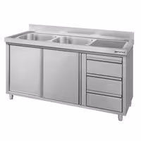 ECO umivaonik – 1400 x 600 mm – s 3 ladice i 2 sudopere na lijevoj strani