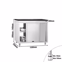 Rozsdamentes acél munkaszekrény PREMIUM – 1200x700 mm – átadóablakkal – gránit munkalapmal
