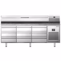 طاولة تحضير بيتزا مبردة PREMIUM PLUS - 1980x700 mm - 9 أدراج - سطح عمل جرانيت - شامل وحدة تبريد علوية - 9x GN 1/4