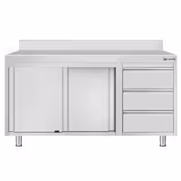 خزانة قاعدية ستانلس ستيل KOPENHAGEN ECO - 1400x600mm - أبواب منزلقة & مع حاجز خلفي - وحدة أدراج 3 يمين